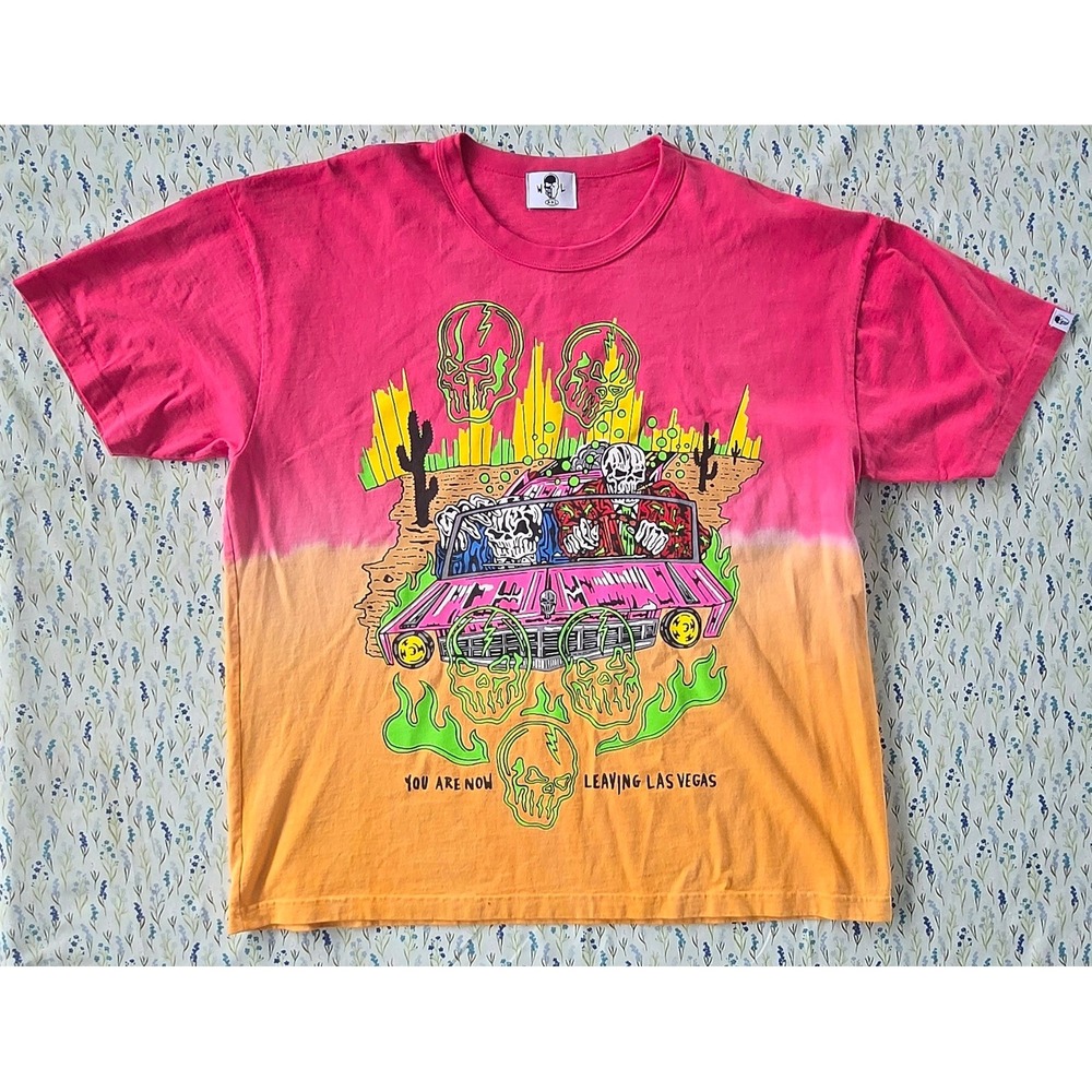 Warren Lotas Leaving Las Vegas Dip Dye Graphic T-Shirt Pink Orange Mens XXL